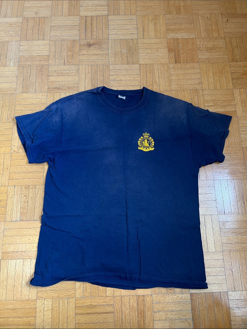 Gildan Navy Blue Crewneck T-Shirt with Yellow Embroidered Crest